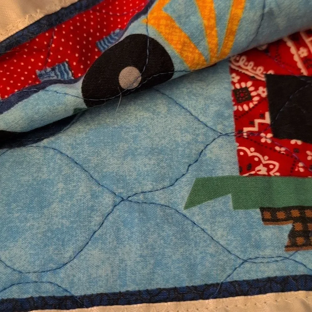 Vintage homespun train print kids quilt‎